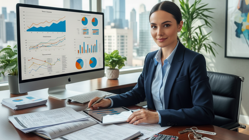 Real estate professional reviewing tax documents and short-term rental investment strategy