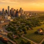 Aerial view of Texas landscape from Gulf Coast to Hill Country vineyards