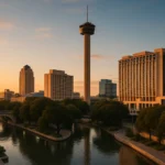 San Antonio skyline and River Walk at golden hour representing STR market analysis