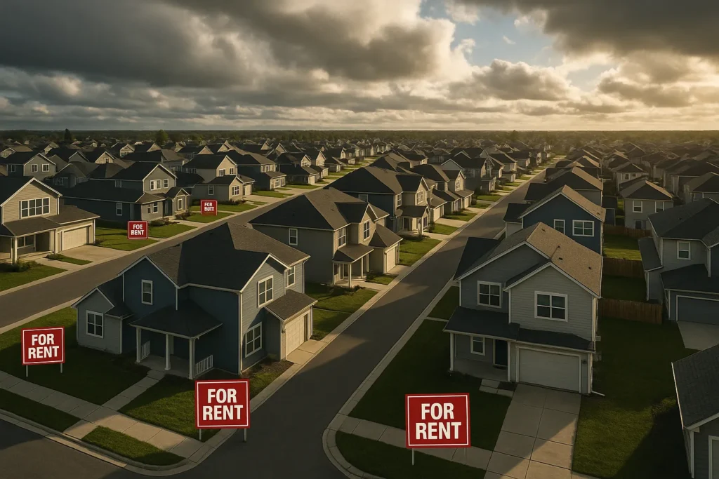 Aerial view of suburban neighborhood representing short-term rental market analysis