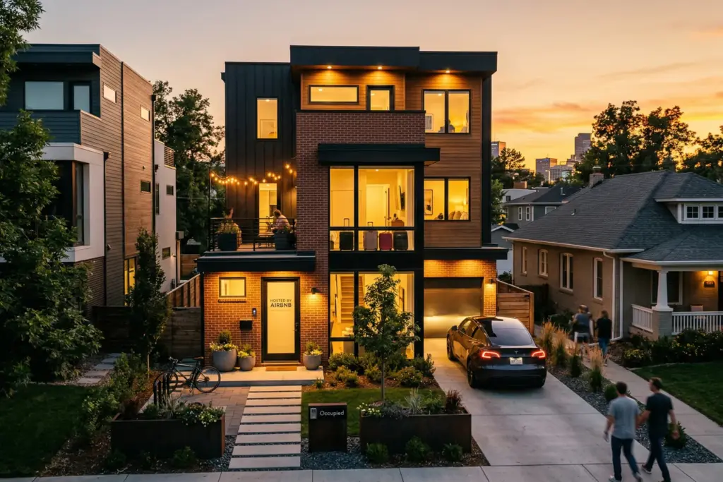 Modern short-term rental property at sunset representing the strong Airbnb market outlook for 2026