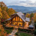 Mountain cabin in the Blue Ridge Mountains of North Georgia surrounded by fall foliage
