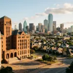 Dallas Texas skyline and courthouse representing the short-term rental ban legal battle before the Texas Supreme Court