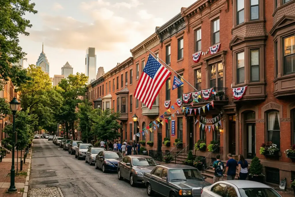 Urban apartment buildings in a World Cup host city representing short-term rental revenue opportunities