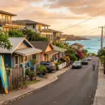 Hawaiian residential street with local homes and vacation rental condos representing the community impact of short-term rentals