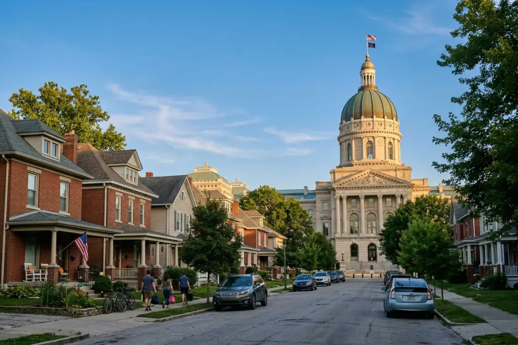 Indiana State Capitol building representing HEA 1210 short-term rental preemption law