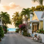 Colorful pastel houses on a Key West residential street with tropical vegetation representing the short-term rental market