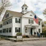Martha's Vineyard town hall building where short-term rental regulations will be voted on at Town Meeting in 2026