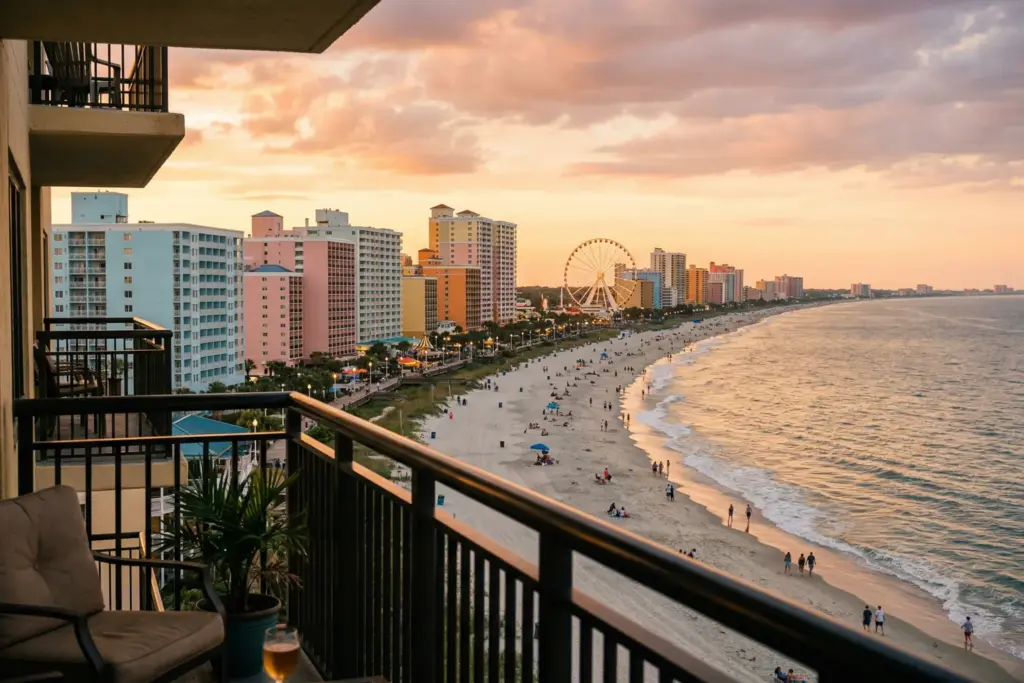 Myrtle Beach South Carolina oceanfront condo buildings along the Grand Strand coastline