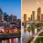 Nashville and Tampa skylines side by side representing STR market comparison for investors in 2026