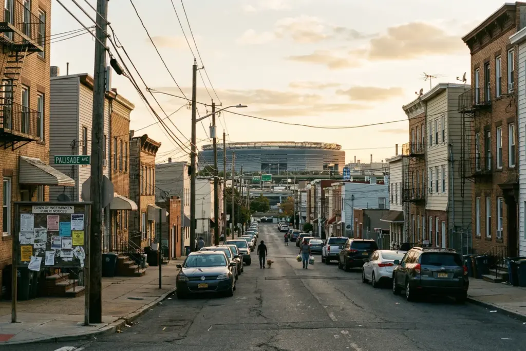 New Jersey residential street near MetLife Stadium where short-term rental bans are expanding ahead of the 2026 FIFA World Cup