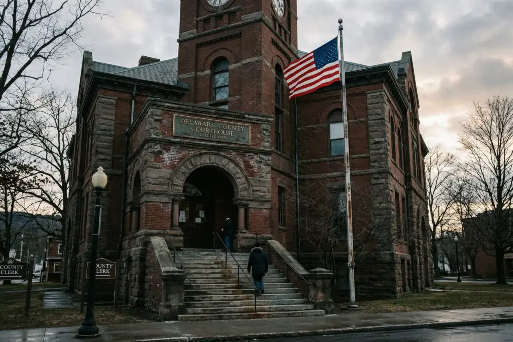New York county government building where Airbnb and Vrbo quarterly STR reports are filed