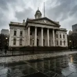 New York City Hall documentary-style photograph representing Local Law 18 STR enforcement