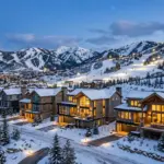 Park City Utah mountain vacation rental properties with snow-covered Wasatch Range ski slopes