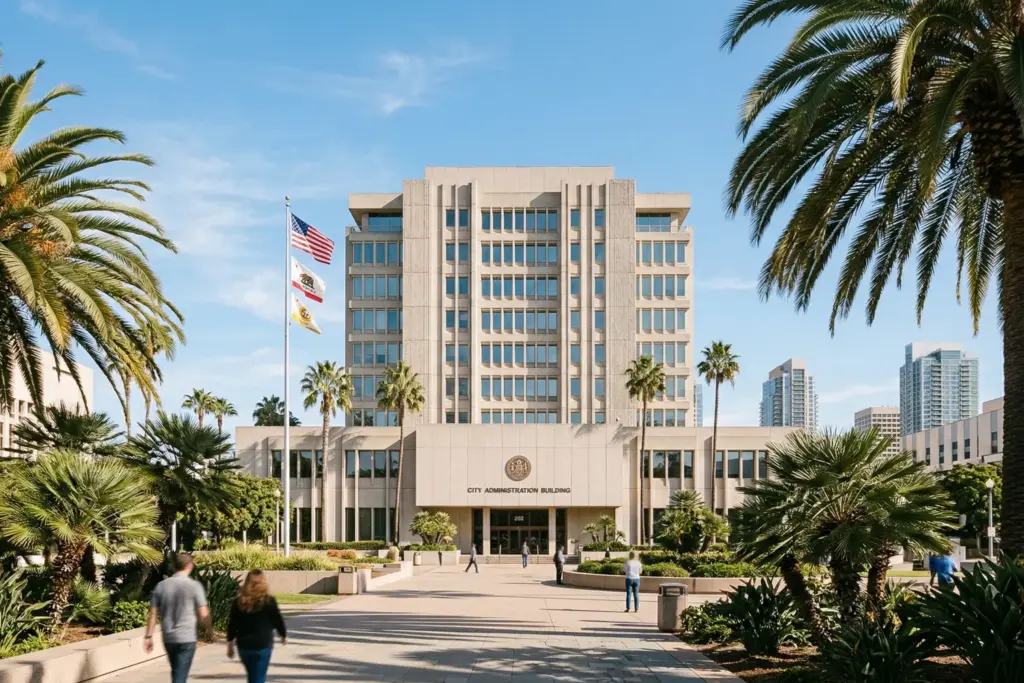 San Diego City Hall exterior where the vacation rental tax proposal was debated