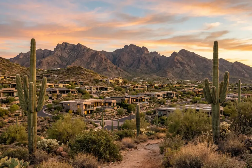 Scottsdale Arizona desert landscape with luxury homes and McDowell Mountains representing the short-term rental market
