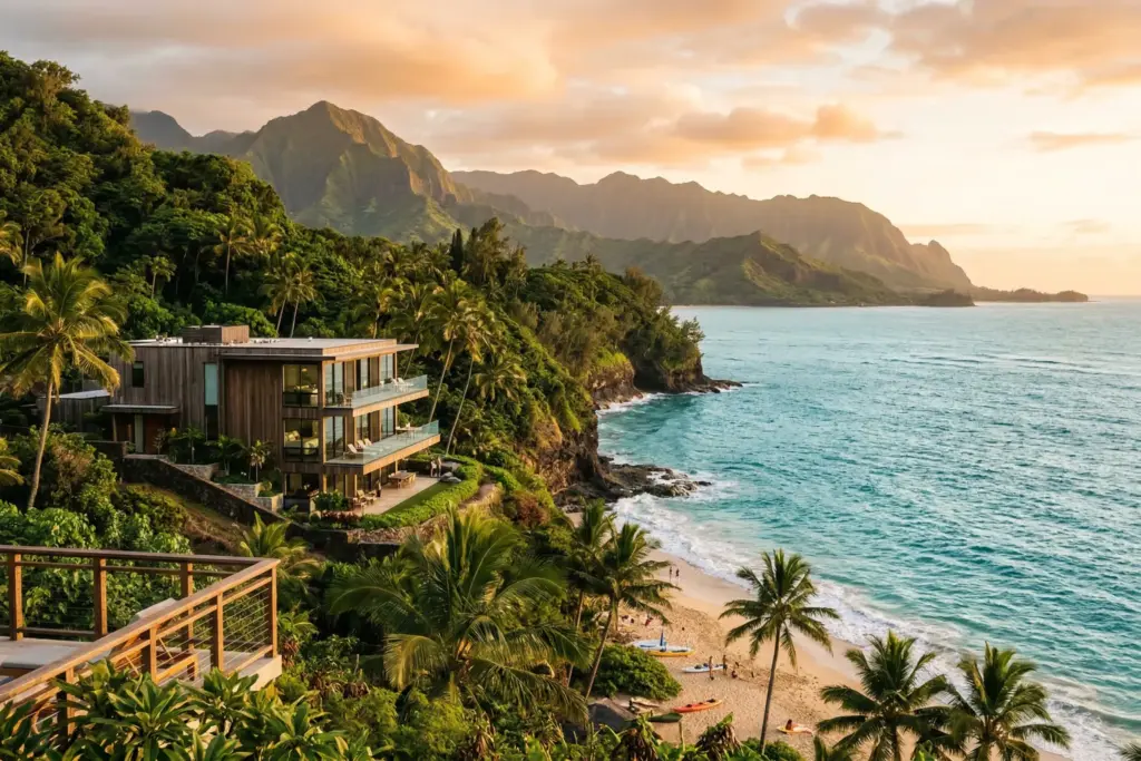 Hawaiian coastline with vacation rental property overlooking the Pacific Ocean on Oahu