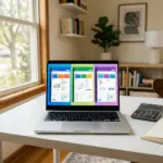 Laptop showing booking platform dashboards with calculator for STR host fee comparison