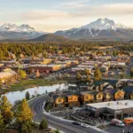 Bend Oregon mountain town vacation rental market with Cascade Mountains and Mt Bachelor in background