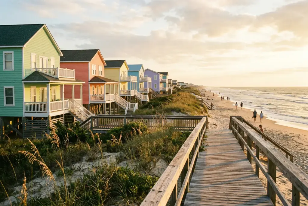 Coastal beach houses representing STR portfolio investment opportunities along the Southeast US coast