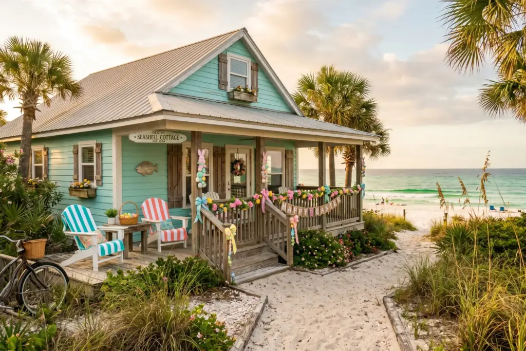 Beach cottage in Destin Florida during Easter weekend showing spring short term rental demand