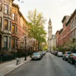 Hoboken New Jersey brownstone buildings on a residential street where short-term rental regulation is being proposed for the first time