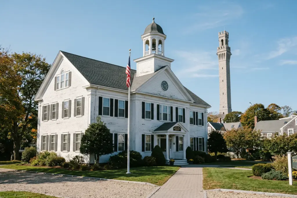 Provincetown Massachusetts government building representing new short-term rental ownership cap regulations