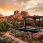 Sedona Arizona red rock landscape with vacation rental property showing STR market data analysis