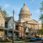 State capitol building with residential homes in foreground representing the 2026 short-term rental preemption legislative wave