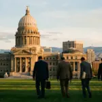 Idaho State Capitol building in Boise at golden hour as HB 583 preempts local short-term rental rules