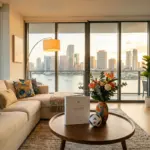 A professionally staged short-term rental living room in Miami prepared for FIFA World Cup 2026 guests