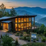 Mountain cabin with warm interior light at dusk representing STR investment opportunity in 2026
