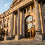 Government municipal building with permits and licensing office representing STR permit denial appeals process