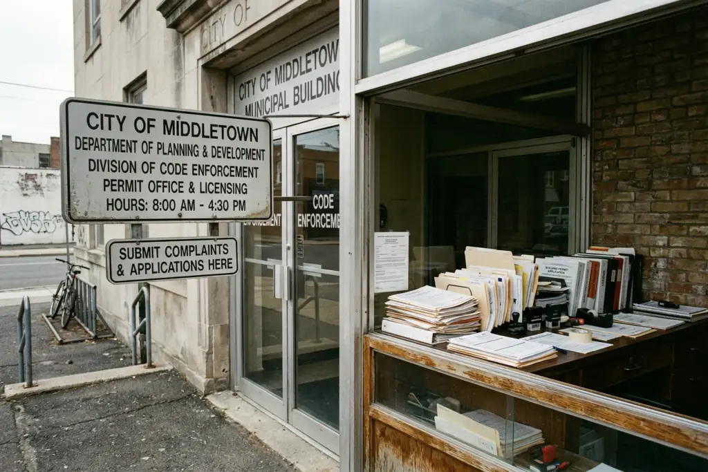 Municipal government building representing STR permit fraud enforcement in 2026