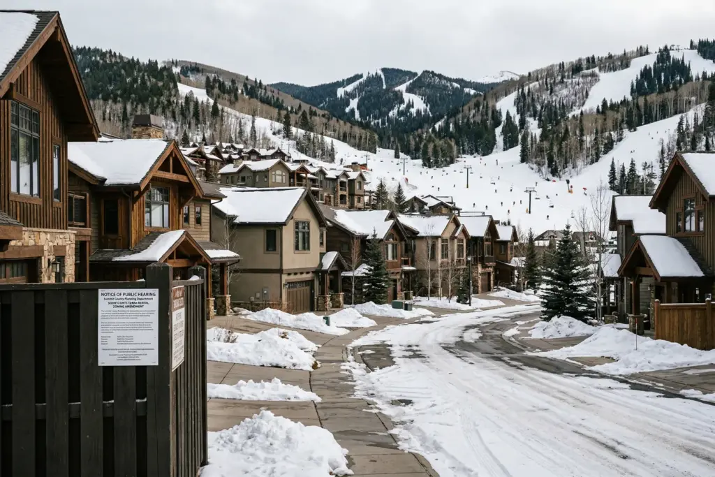 Mountain resort town neighborhood in Summit County Utah where STR complaint enforcement data is being tracked