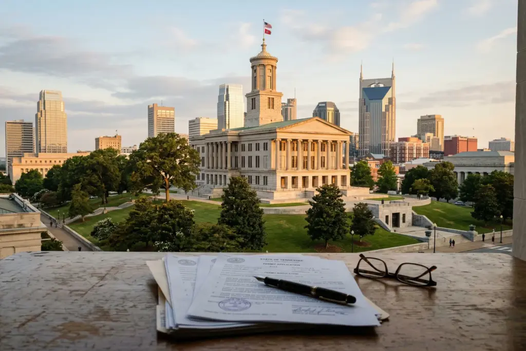 Tennessee State Capitol building in Nashville representing state short-term rental regulations