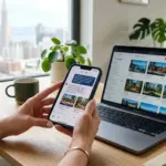 Smartphone showing Airbnb AI conversational search interface for travel booking