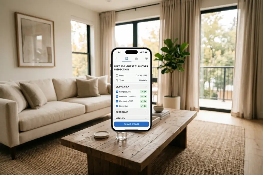 STR host using smartphone to document property damage for Airbnb damage claim