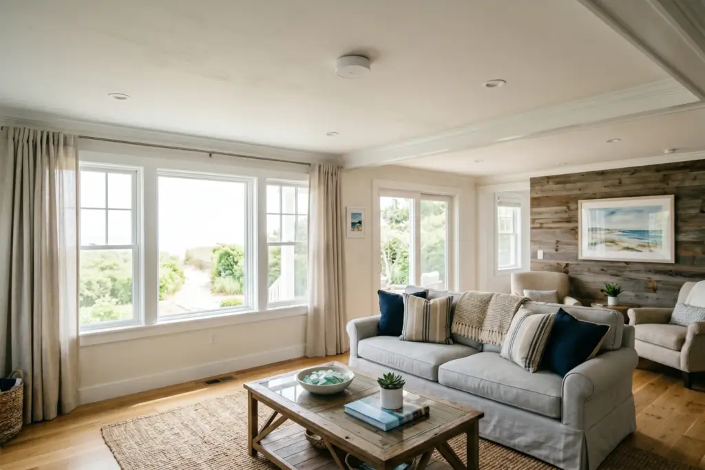 Smart noise monitoring device mounted in a vacation rental living room