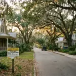 Residential street in coastal Georgia near Savannah showing the type of neighborhood affected by proposed 500-foot short-term rental buffer zone