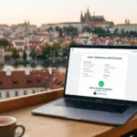 EU STR registration portal digital interface with European city skyline