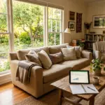 A welcoming vacation rental living room with morning light, representing the first-year hosting experience