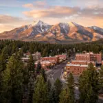 Flagstaff Arizona mountain landscape with San Francisco Peaks and ponderosa pines representing the high-country STR market