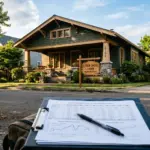 Vacation rental home exterior with financial documents in foreground representing STR business valuation