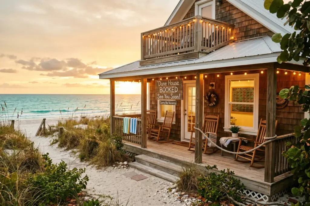 Beachfront vacation rental property during Memorial Day weekend showing high booking demand in coastal STR markets