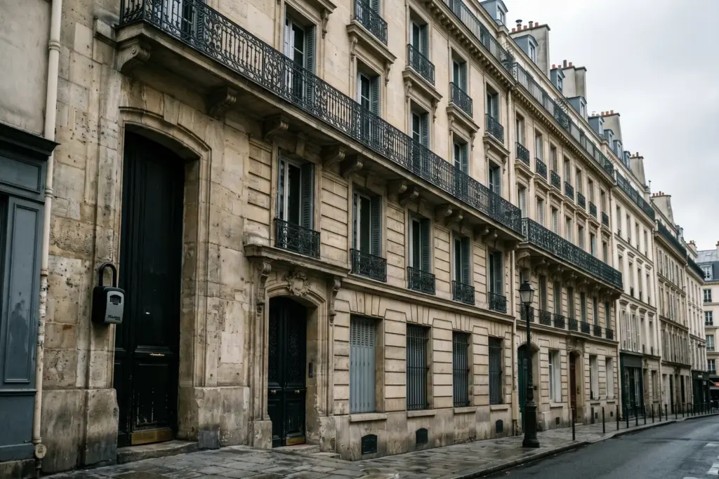 Paris Airbnb enforcement brigade inspects illegal short-term rental listing in Haussmann-era apartment building