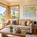 Warm, well-appointed vacation rental living room representing an experienced STR host who has found their footing in year two
