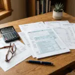 Tax documents and financial papers on a desk representing short-term rental tax deductions 2026