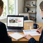 Real estate agent reviewing STR income documents and listing data at a desk