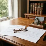 Real estate documents and model house on desk representing STR legal due diligence checklist for buyers